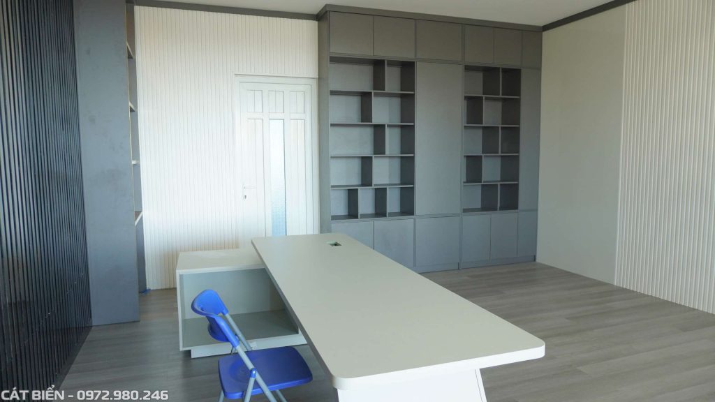 xưởng thiết kế thi công sản xuất lắp đặt nội thất tủ bàn ghế vách trang trí lót sàn nhựa giả gỗ làm việc văn phòng rạch giá kiên giang