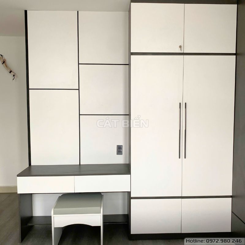 xưởng thiết kế sản xuất thi công nội thất chung cư sophia phú cường vách trang trí mdf, tủ quần áo, bàn trang điểm, giường ngủ, tủ đầu giường rạch giá kiên giang