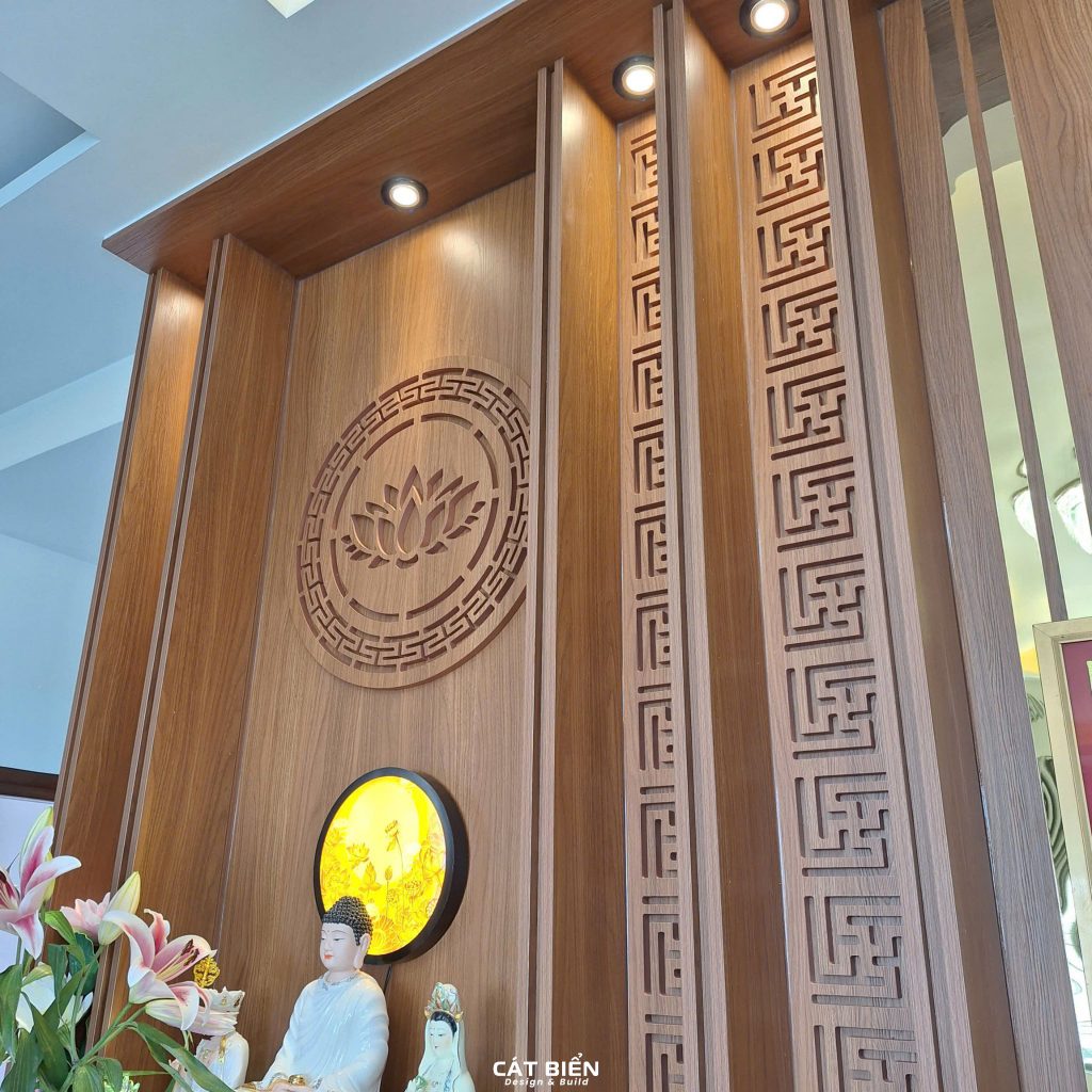 xưởng thiết kế sản xuất thi công lắp đặt vách trang trí phòng thờ, tủ thờ, bàn thờ Rạch Giá