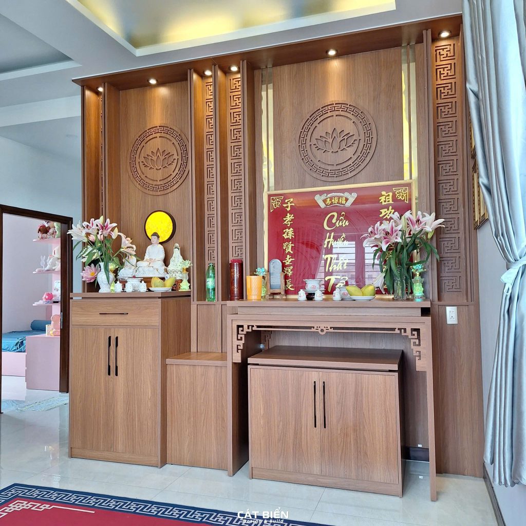 xưởng thiết kế sản xuất thi công lắp đặt vách trang trí phòng thờ, tủ thờ, bàn thờ Rạch Giá