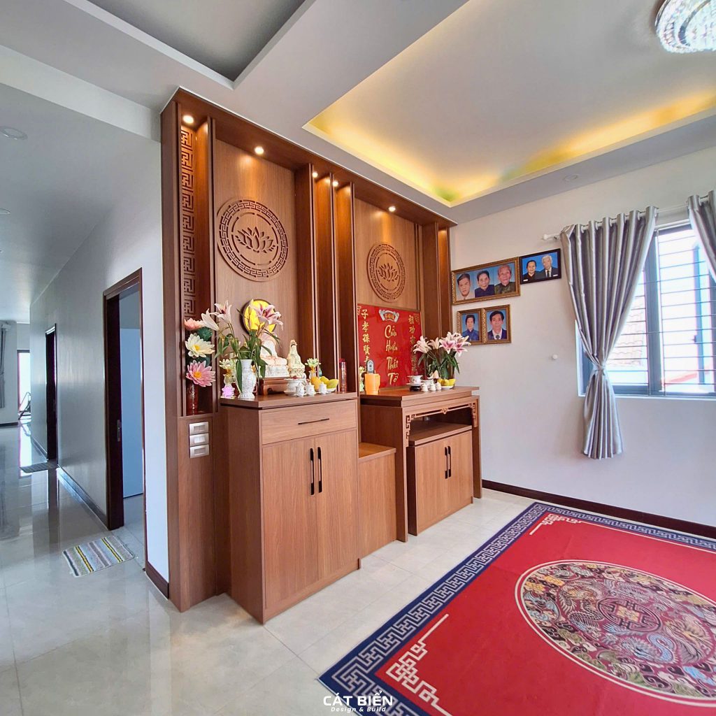 xưởng thiết kế sản xuất thi công lắp đặt vách trang trí phòng thờ, tủ thờ, bàn thờ Rạch Giá