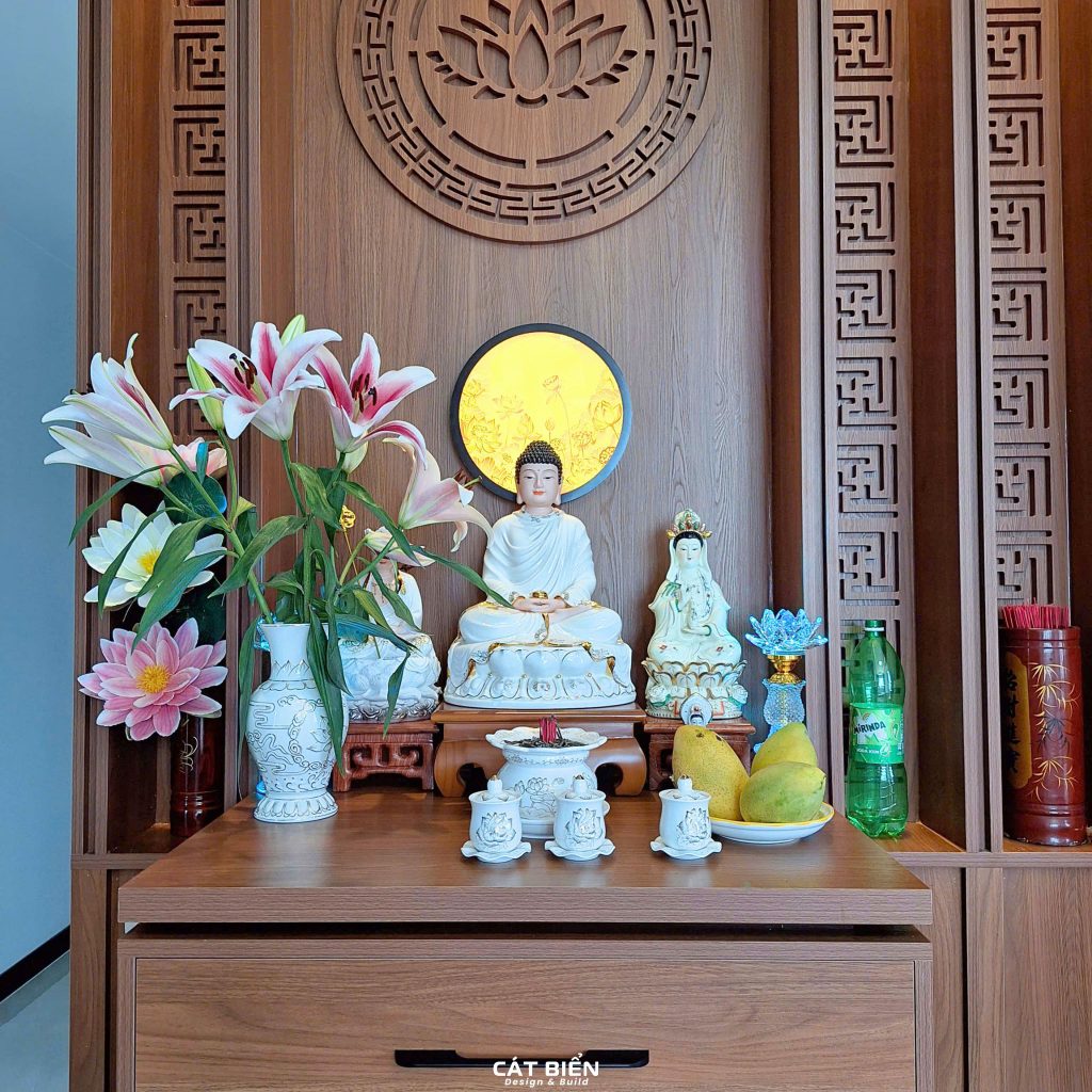 xưởng thiết kế sản xuất thi công lắp đặt vách trang trí phòng thờ, tủ thờ, bàn thờ Rạch Giá